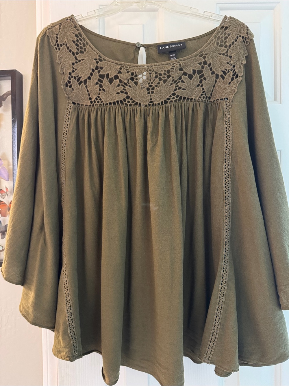 Lane Bryant Olive Crochet Yoke Peasant Top 18/20